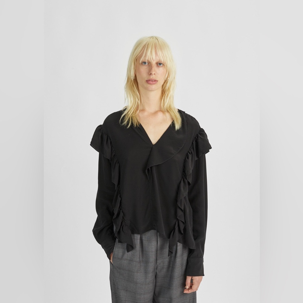 NWT Isabel Marant Etoile Welby V-Neck Ruffled Top Black Size 40